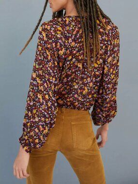 Anthropologie Hybrid Pauline Balloon Sleeve Blouse Petite Small Boho Chic Small